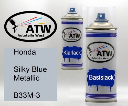 Honda, Silky Blue Metallic, B33M-3: 400ml Sprühdose + 400ml Klarlack - Set, von ATW Autoteile West.